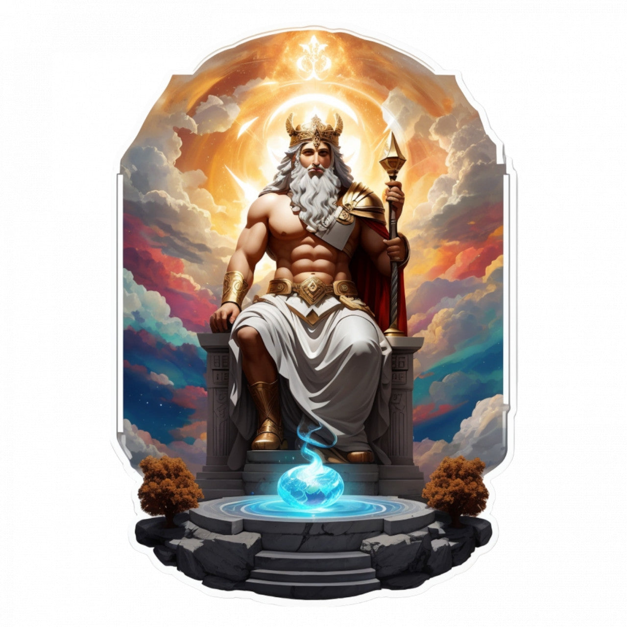 Set 2 bucati, Sticker decorativ, Zeu grec Aether cu barba, Rezistent la apa, NO4939, 16 cm, Multicolor