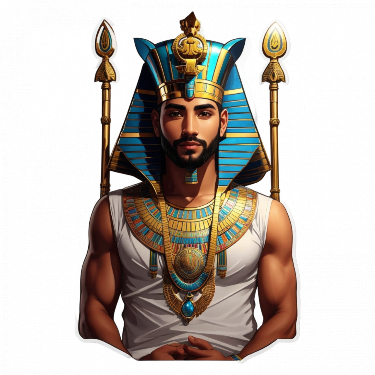 Set 2 bucati, Sticker decorativ, Zeul egiptean Ammon cu sceptru, Rezistent la apa, NO4896, 16 cm, Multicolor