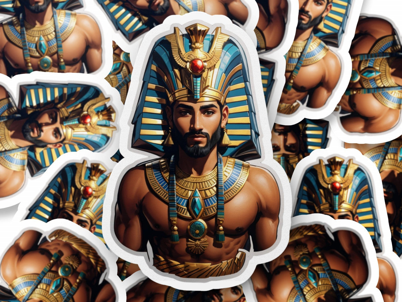 Set 2 bucati, Sticker decorativ, Zeul egiptean Ammon, Rezistent la apa, NO4895, 16 cm, Multicolor