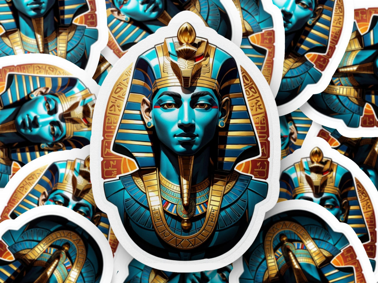 Set 2 bucati, Sticker decorativ, Zeul egiptean Ammon sarcofag , Rezistent la apa, NO4897, 16 cm, Multicolor