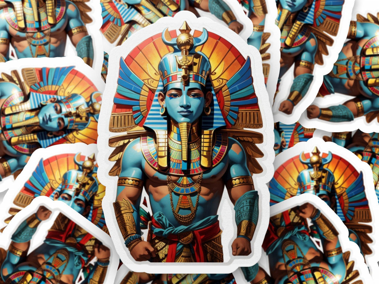 Set 2 bucati, Sticker decorativ, Zeul egiptean Hapi, Rezistent la apa, NO5362, 16 cm, Multicolor