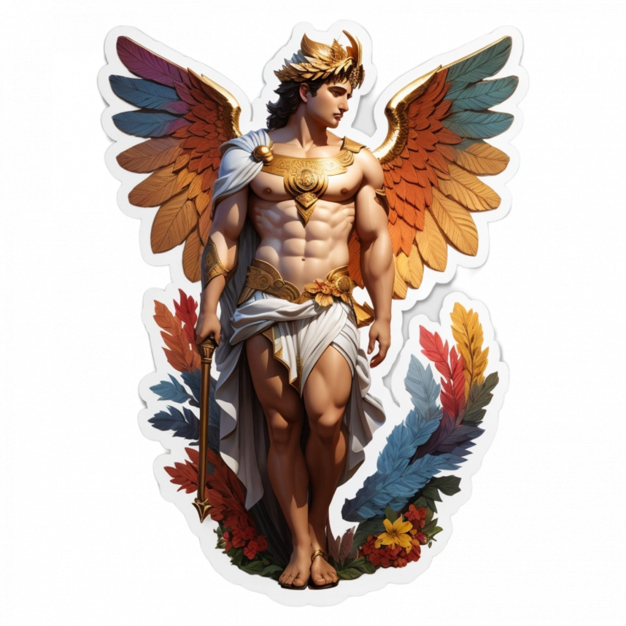Set 2 bucati, Sticker decorativ, Zeul grec Eros cu aripi, Rezistent la apa, NO5224, 16 cm, Multicolor