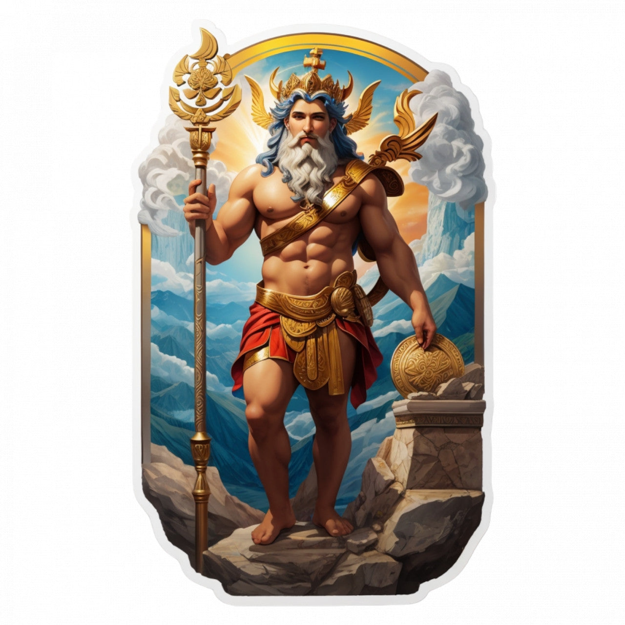 Set 2 bucati, Sticker decorativ, Zeul grec Pan cu sceptru, Rezistent la apa, NO5713, 16 cm, Multicolor