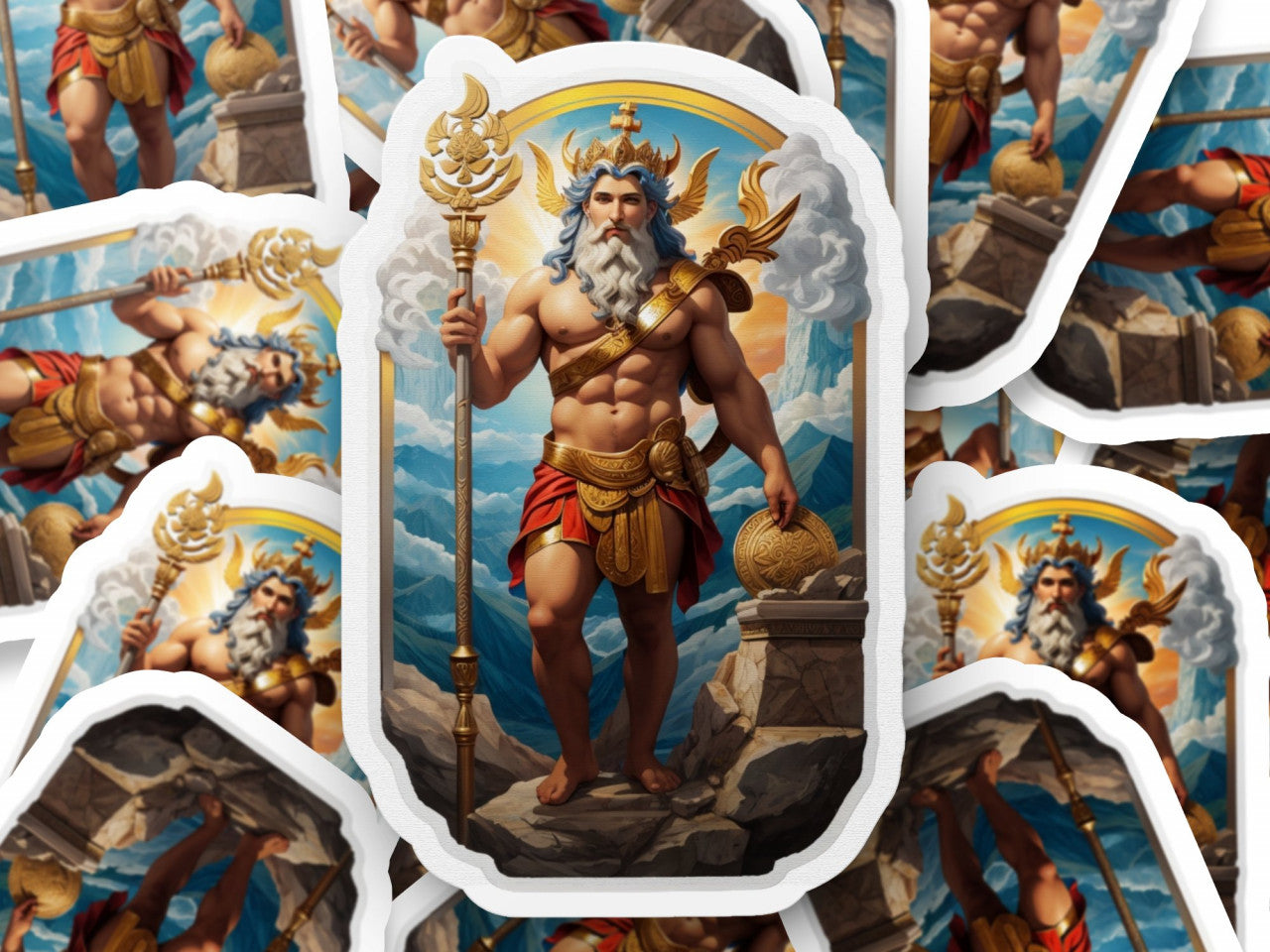 Set 2 bucati, Sticker decorativ, Zeul grec Pan cu sceptru, Rezistent la apa, NO5713, 16 cm, Multicolor