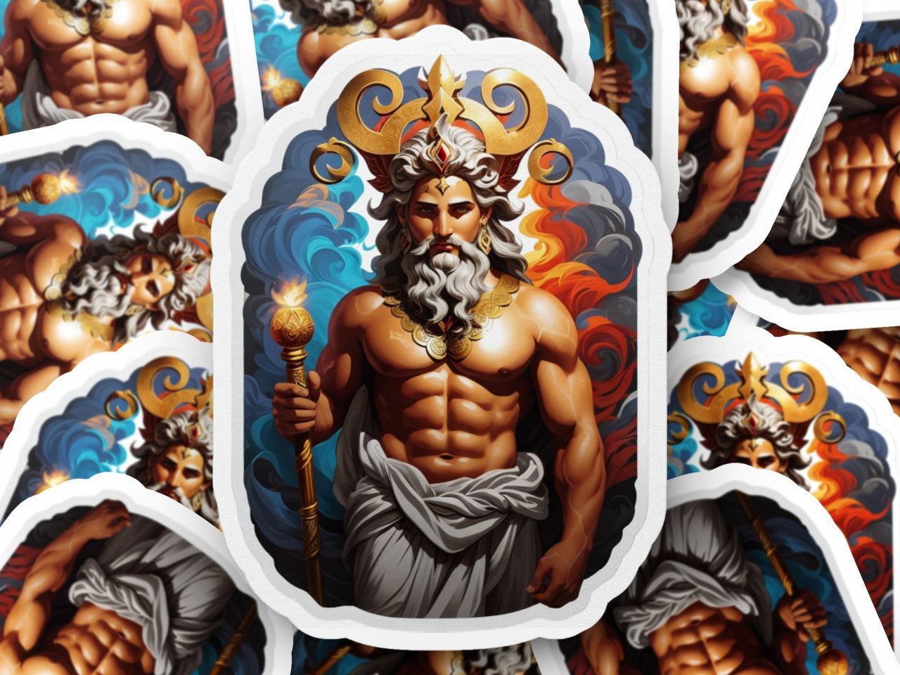 Set 2 bucati, Sticker decorativ, Zeul grec Pan cu sceptru, Rezistent la apa, NO5714, 16 cm, Multicolor