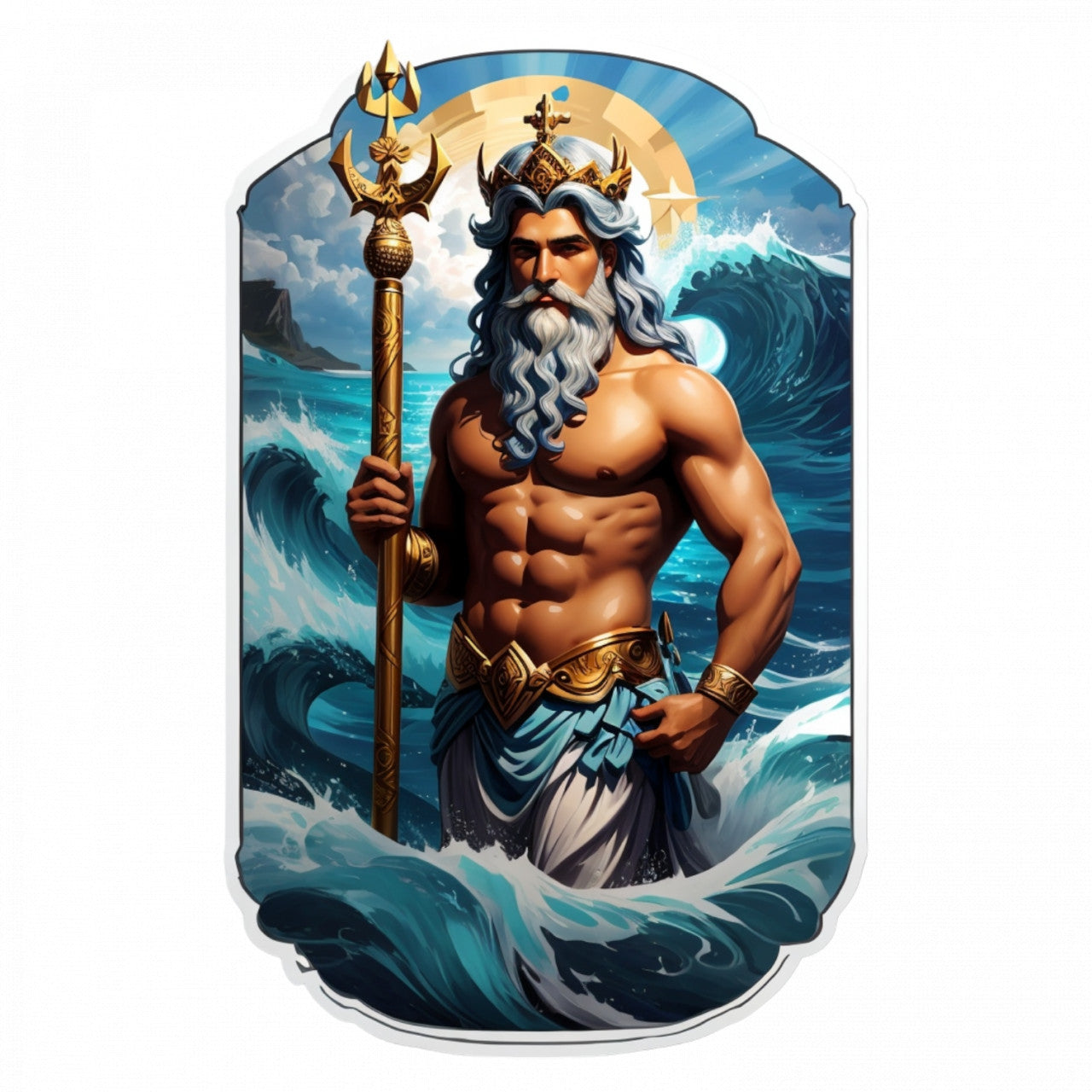 Set 2 bucati, Sticker decorativ, Zeul grec Poseidon cu sceptru, Rezistent la apa, NO5804, 16 cm, Multicolor