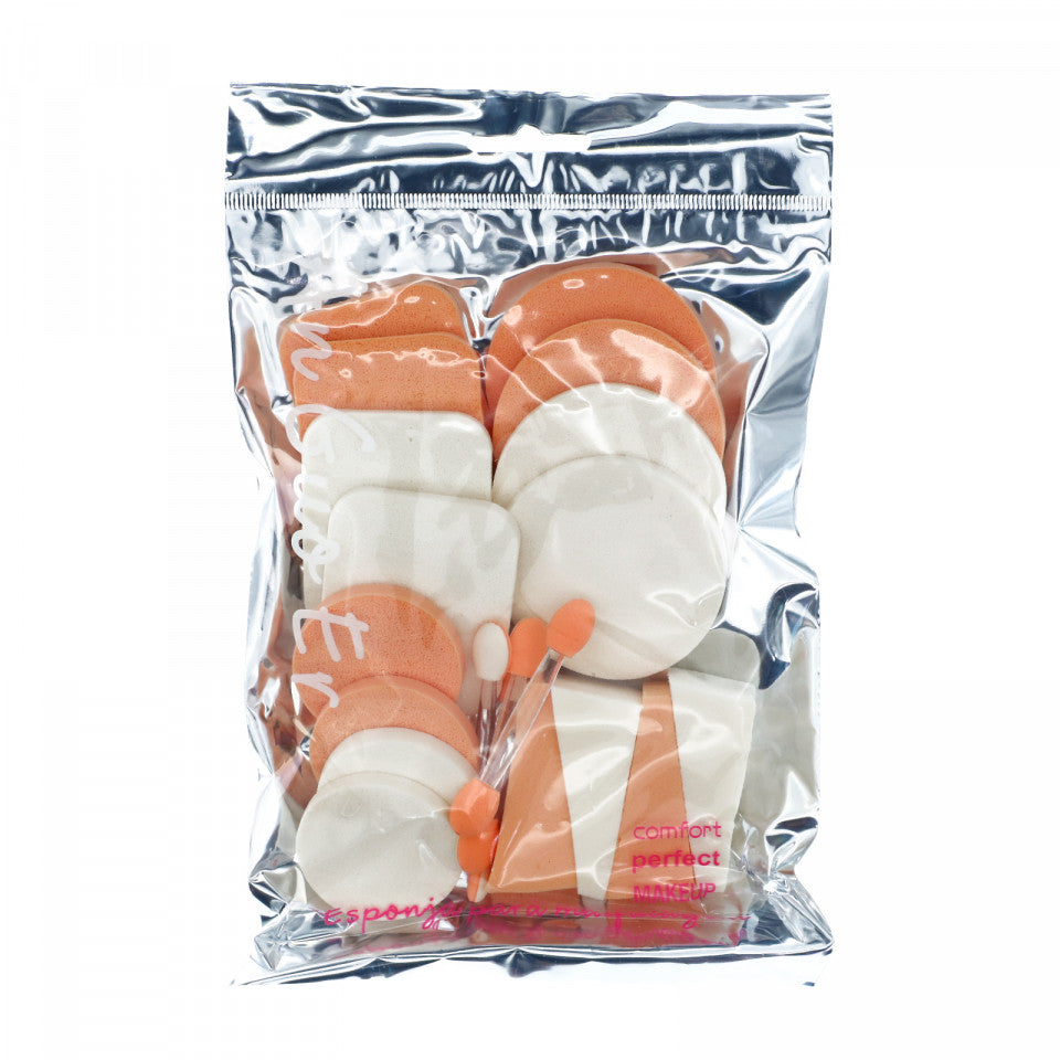 Set 20 bucati, Burete din latex si pensula pentru machiaj, Multicolor