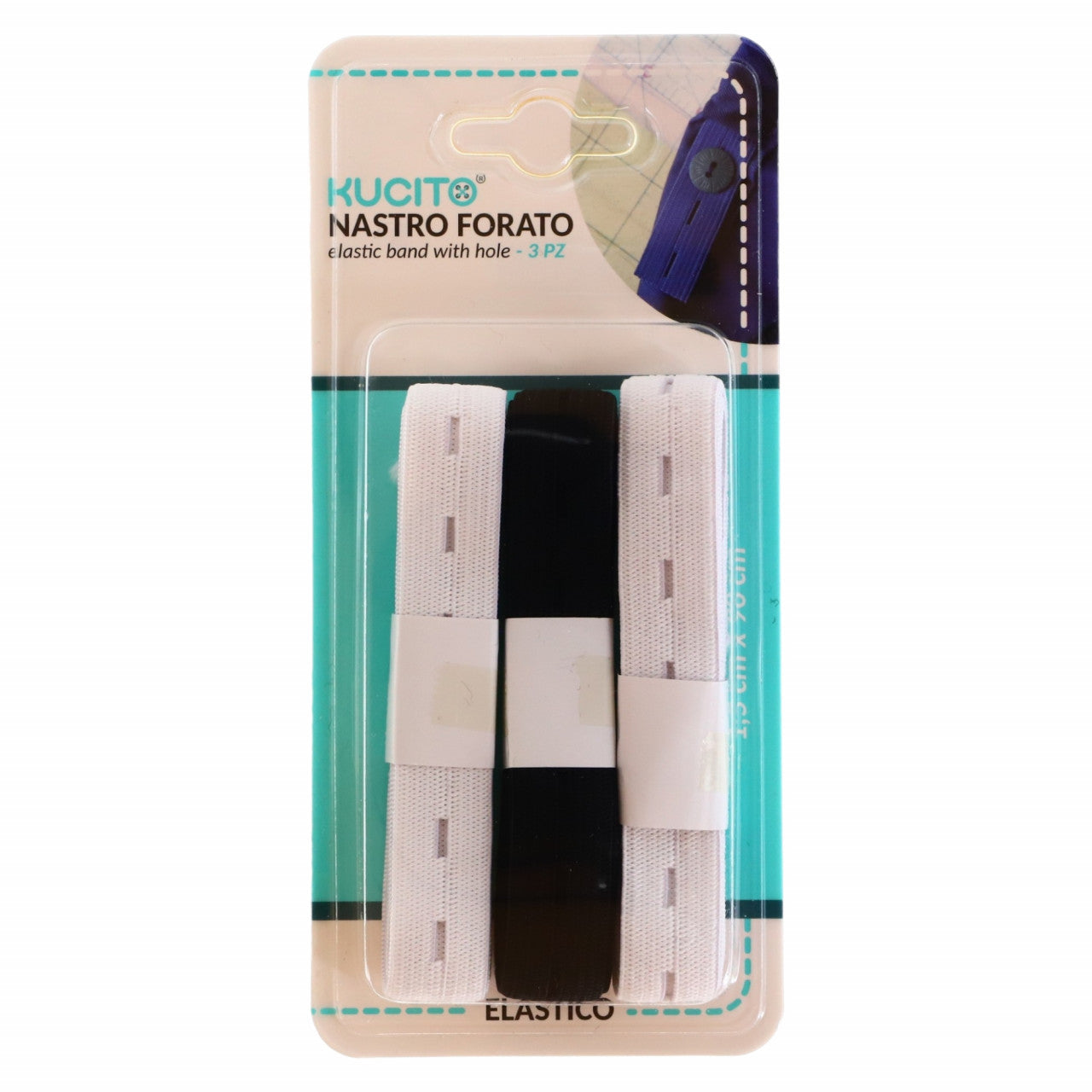 Set 3 bucati, Elastice de croitarie, NO533, 1.5 cm x 90 cm, Alb / Negru