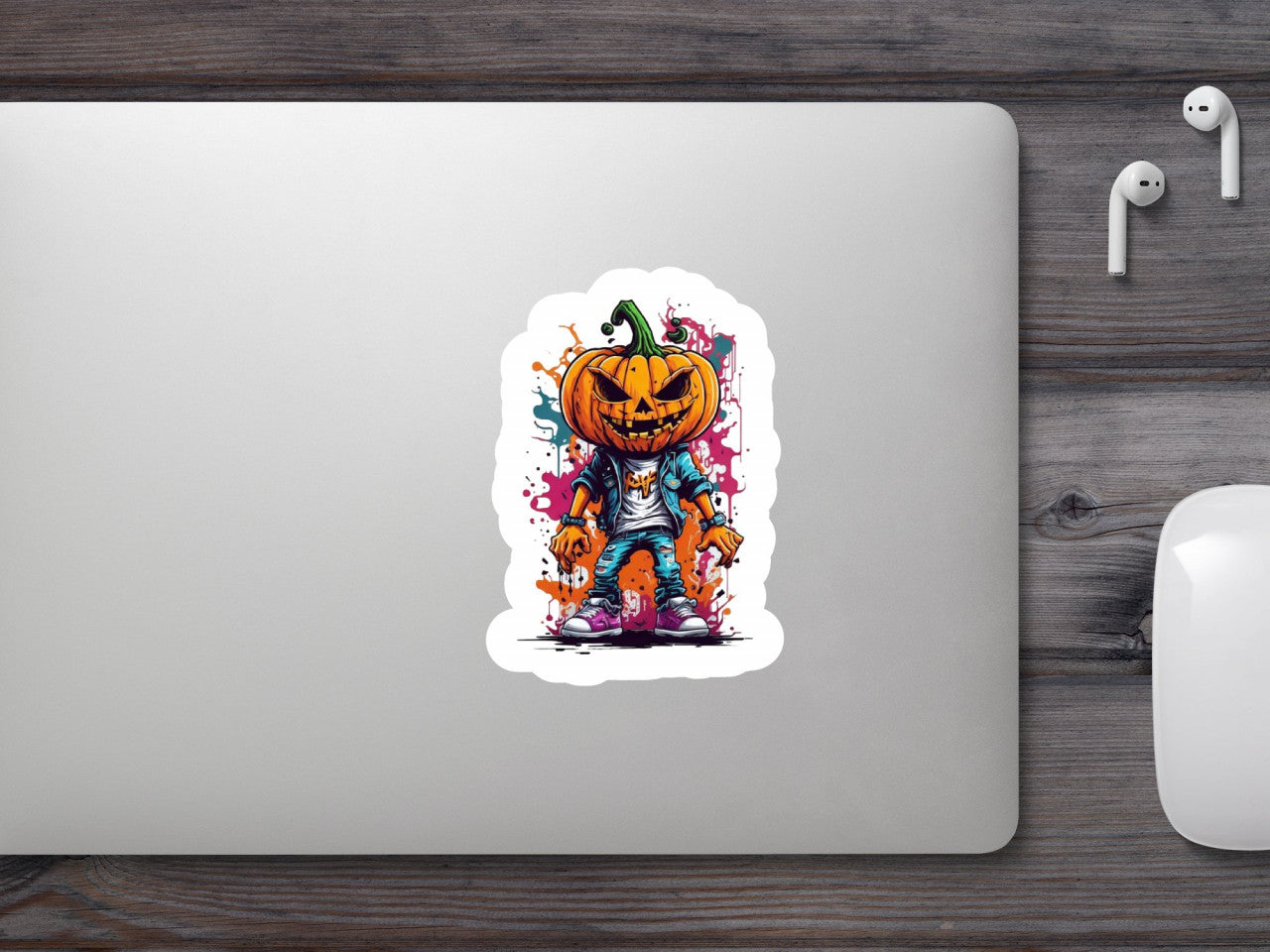 Set 3 bucati, Sticker decorativ, Baiat cu masca din dovleac, Rezistent la apa, NO1938, 6 cm, Multicolor