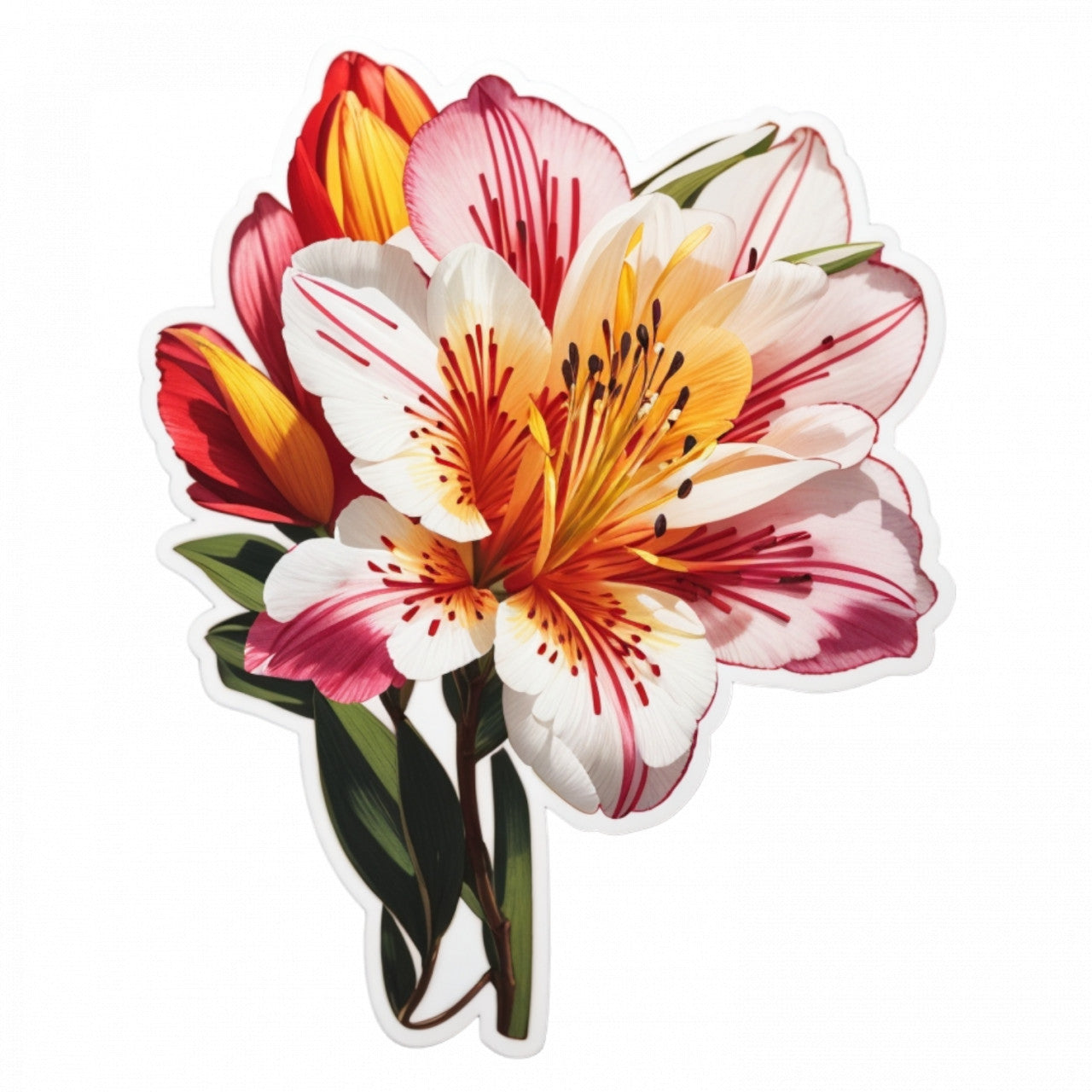 Set 3 bucati, Sticker decorativ, Buchet de astromeria fara frunze, Rezistent la apa, NO215, 6 cm, Multicolor