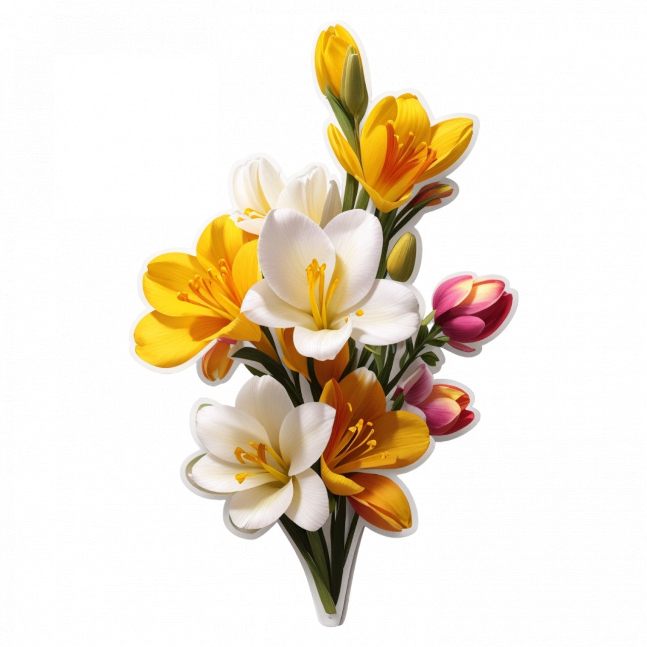 Set 3 bucati, Sticker decorativ, Buchet de frezii cu boboci, Rezistent la apa, NO575, 6 cm, Multicolor