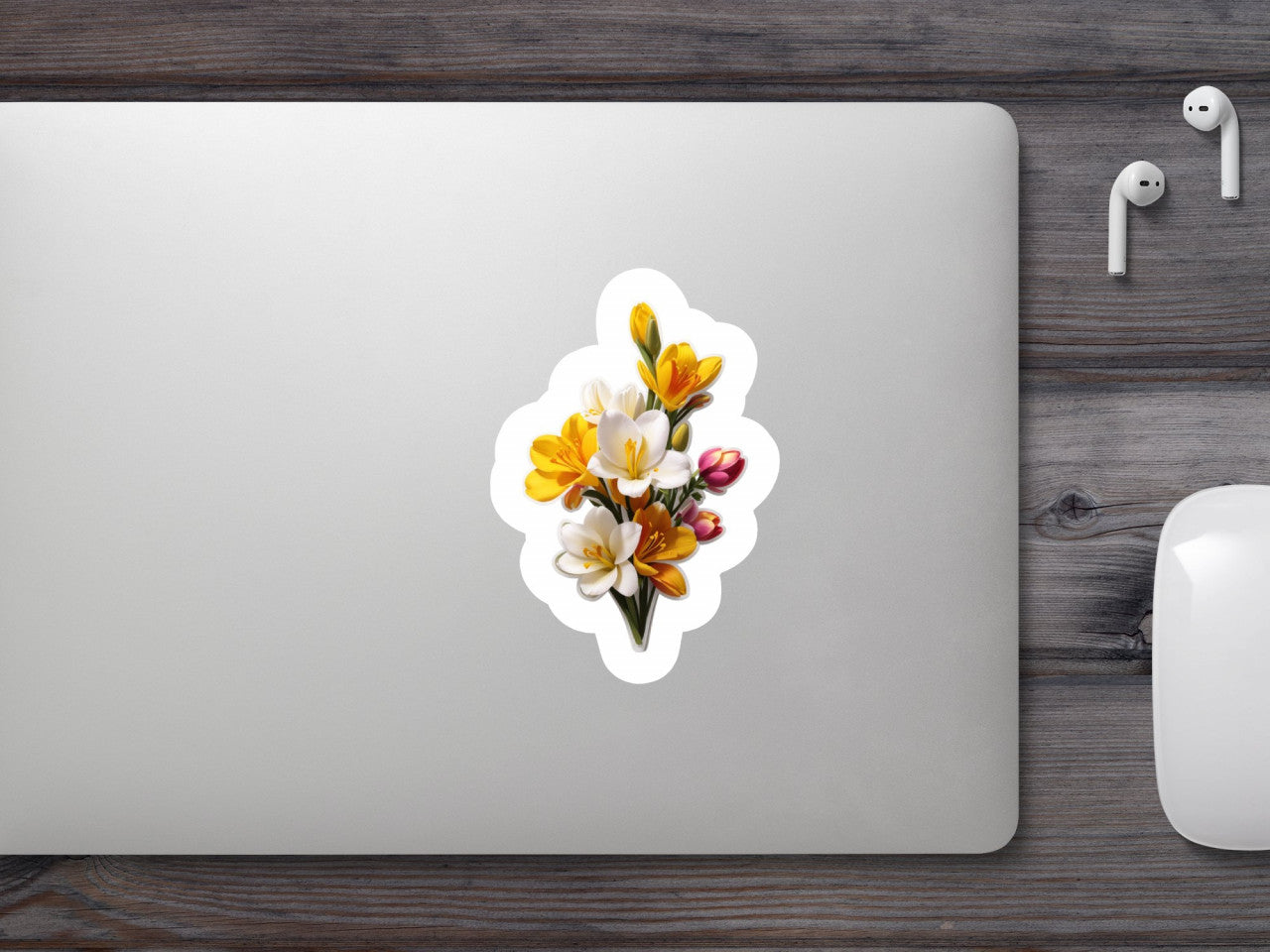 Set 3 bucati, Sticker decorativ, Buchet de frezii cu boboci, Rezistent la apa, NO575, 6 cm, Multicolor