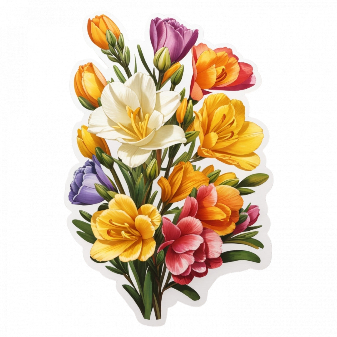 Set 3 bucati, Sticker decorativ, Buchet de frezii, Rezistent la apa, NO574, 6 cm, Multicolor