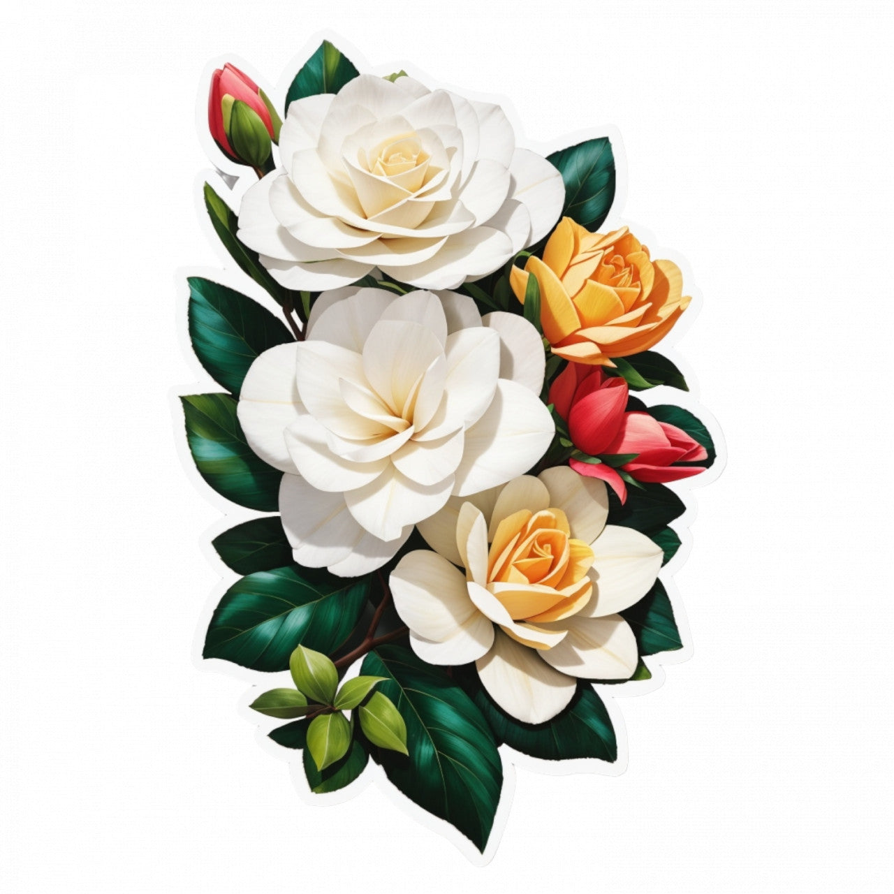 Set 3 bucati, Sticker decorativ, Buchet de gardenia, Rezistent la apa, NO585, 6 cm, Multicolor