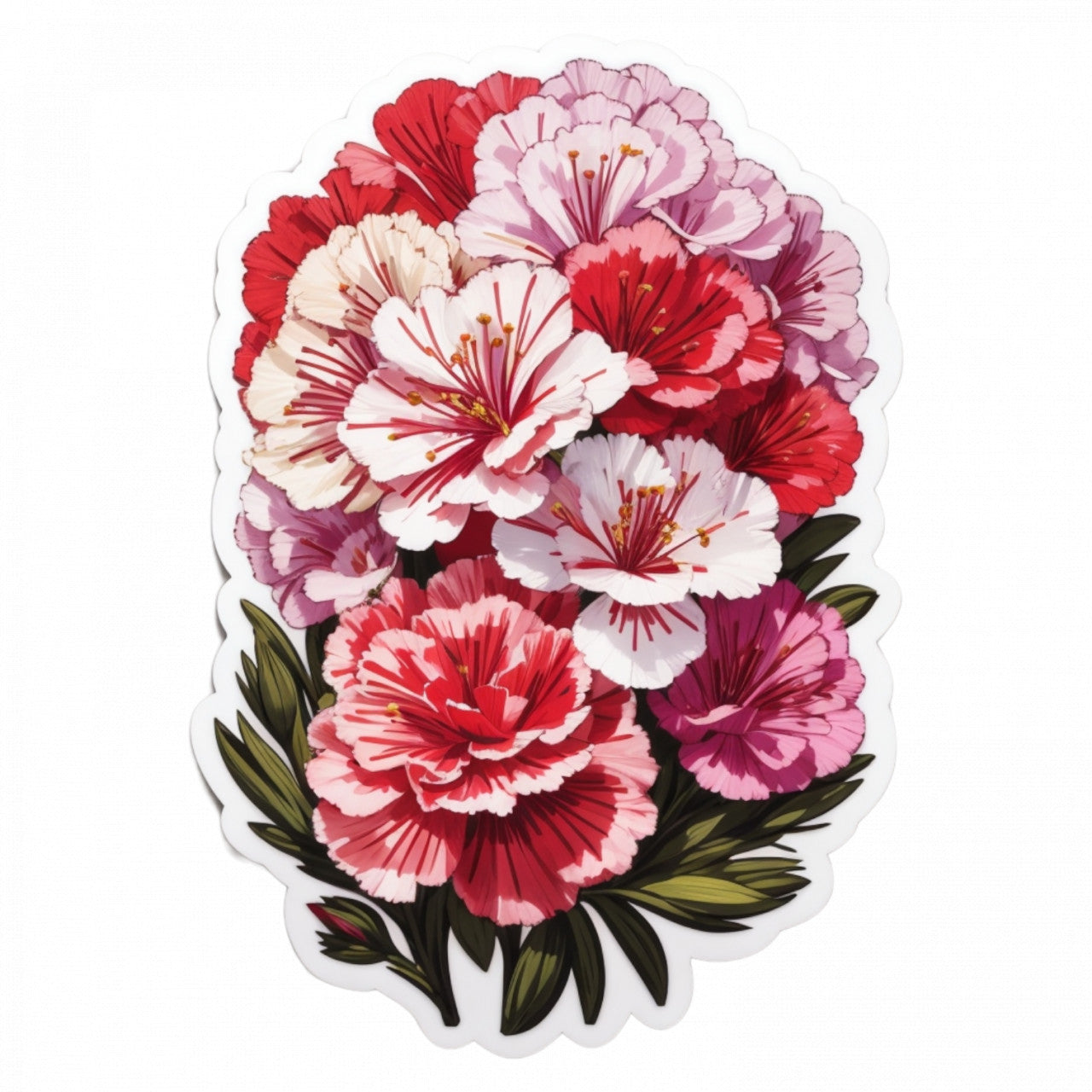 Set 3 bucati, Sticker decorativ, Buchet de garofite, Rezistent la apa, NO477, 6 cm, Multicolor