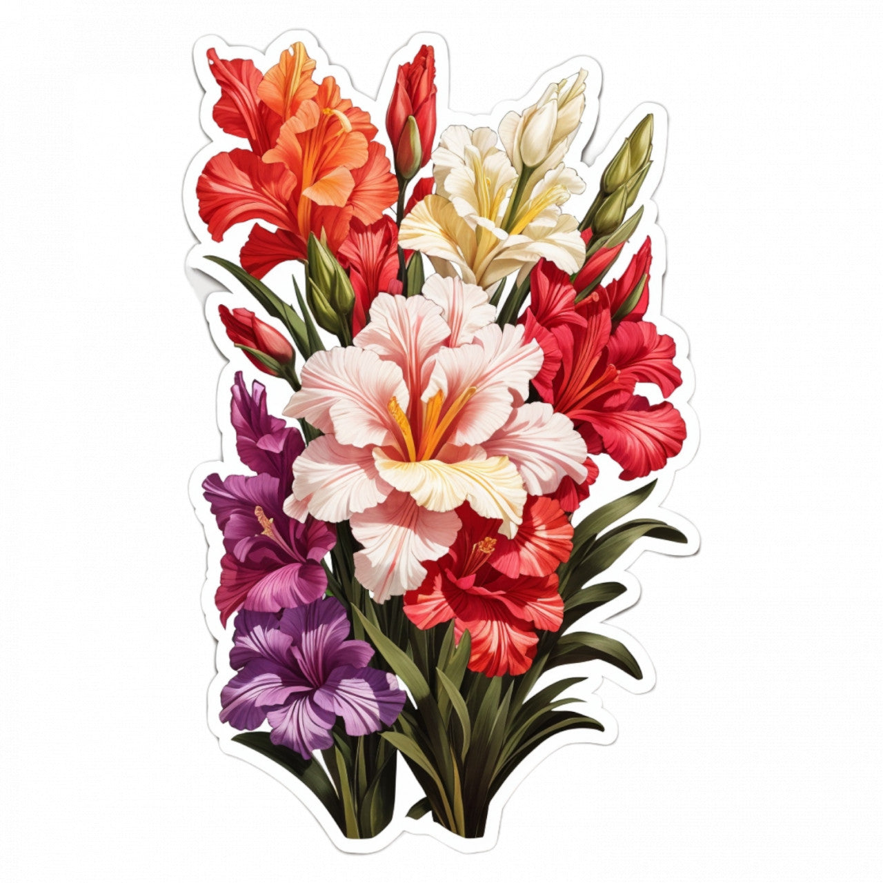 Set 3 bucati, Sticker decorativ, Buchet de gladiole, Rezistent la apa, NO632, 6 cm, Multicolor