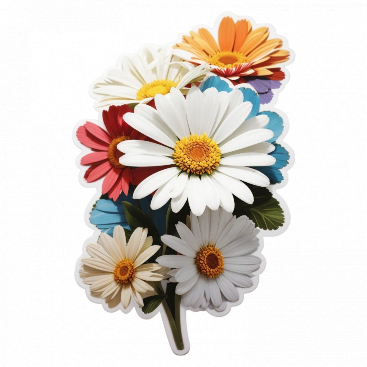 Set 3 bucati, Sticker decorativ, Buchet de Margarete, Rezistent la apa, NO454, 6 cm, Multicolor