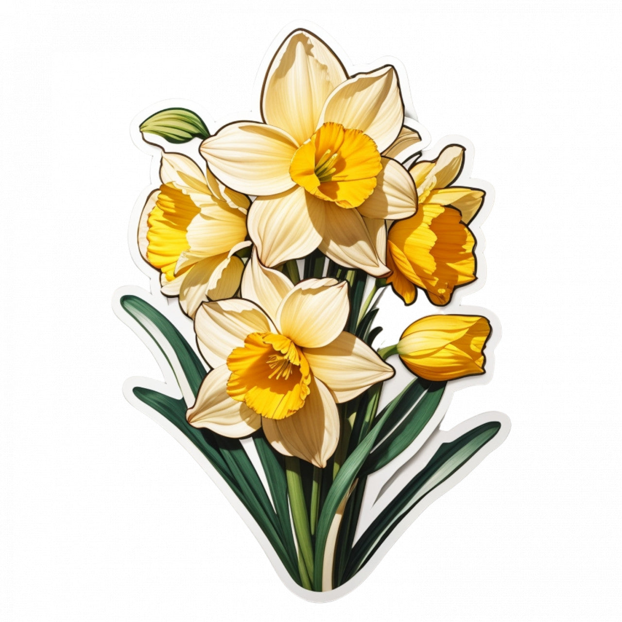 Set 3 bucati, Sticker decorativ, Buchet de narcise, Rezistent la apa, NO446, 6 cm, Multicolor