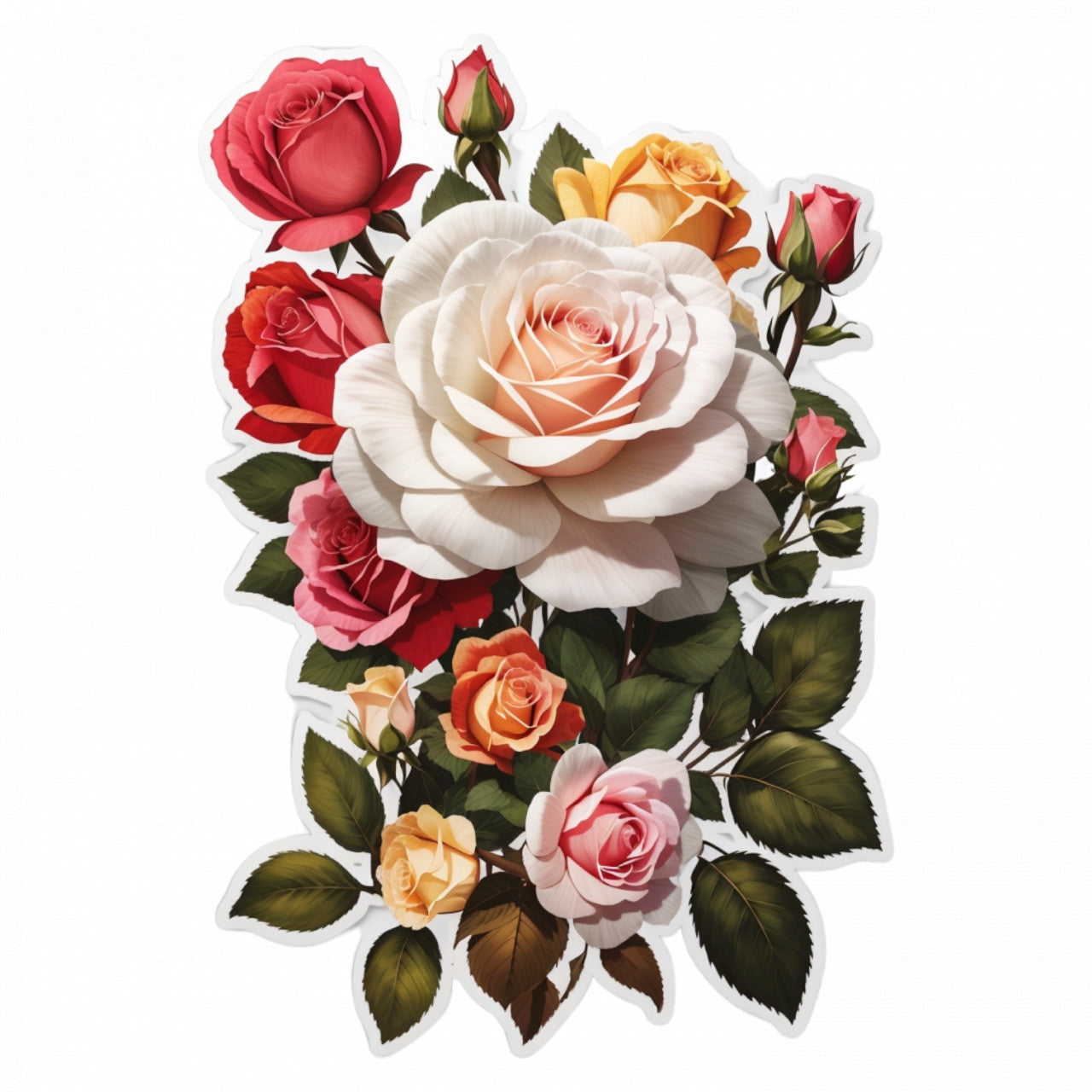 Set 3 bucati, Sticker decorativ, Buchet de trandafiri cu boboci, Rezistent la apa, NO1142, 6 cm, Multicolor