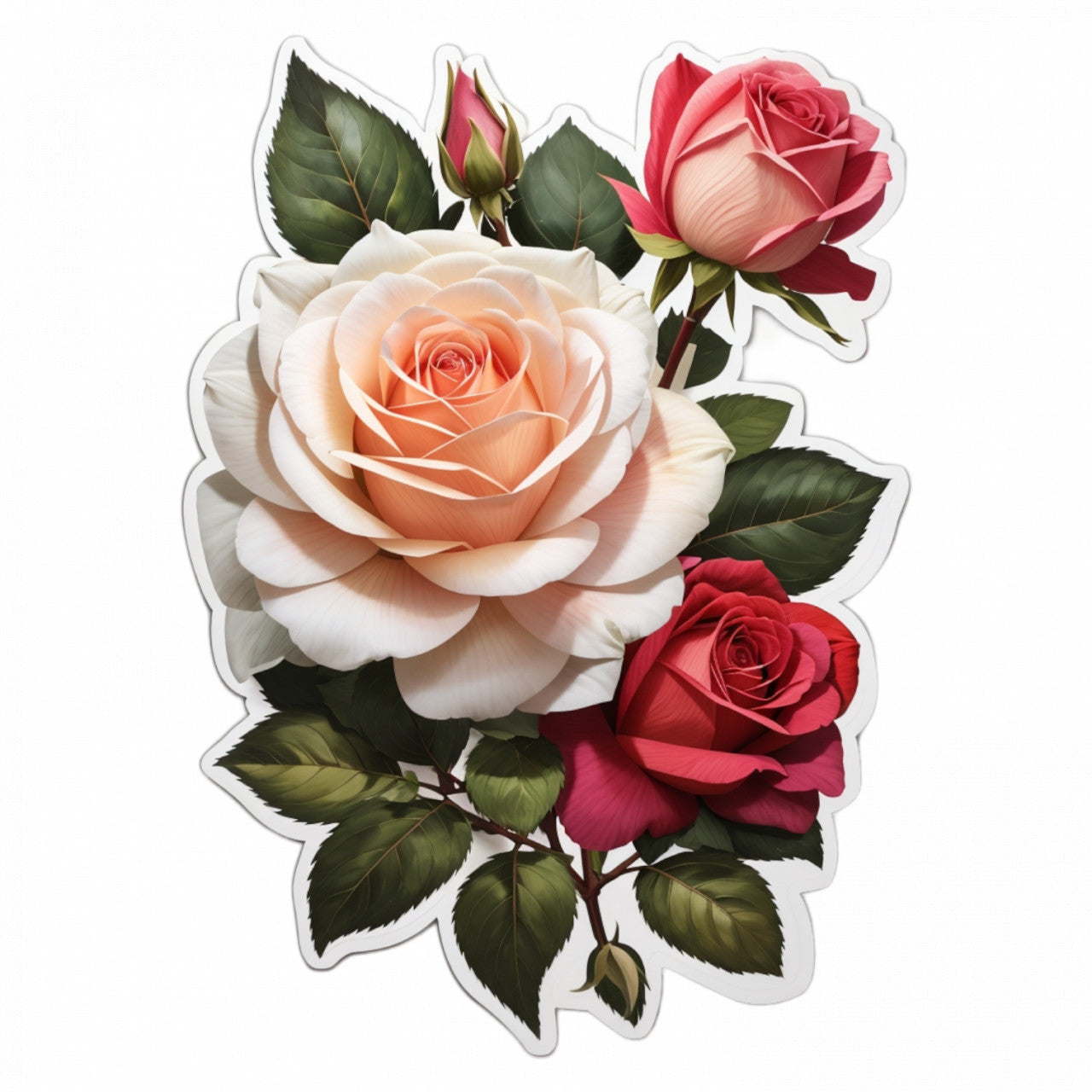 Set 3 bucati, Sticker decorativ, Buchet de trandafiri, Rezistent la apa, NO1141, 6 cm, Multicolor