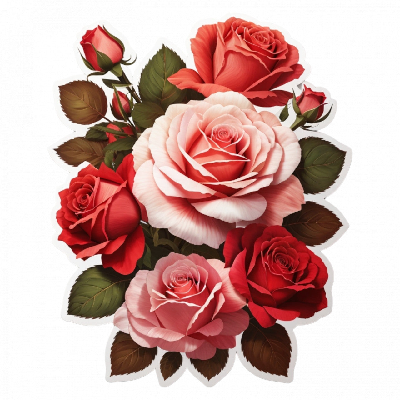 Set 3 bucati, Sticker decorativ, Buchet de trandafiri, Rezistent la apa, NO1145, 6 cm, Multicolor