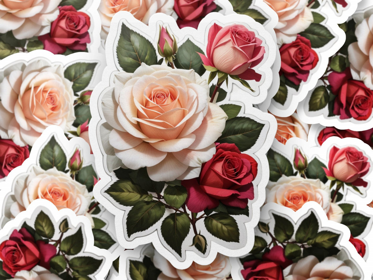 Set 3 bucati, Sticker decorativ, Buchet de trandafiri, Rezistent la apa, NO1141, 6 cm, Multicolor