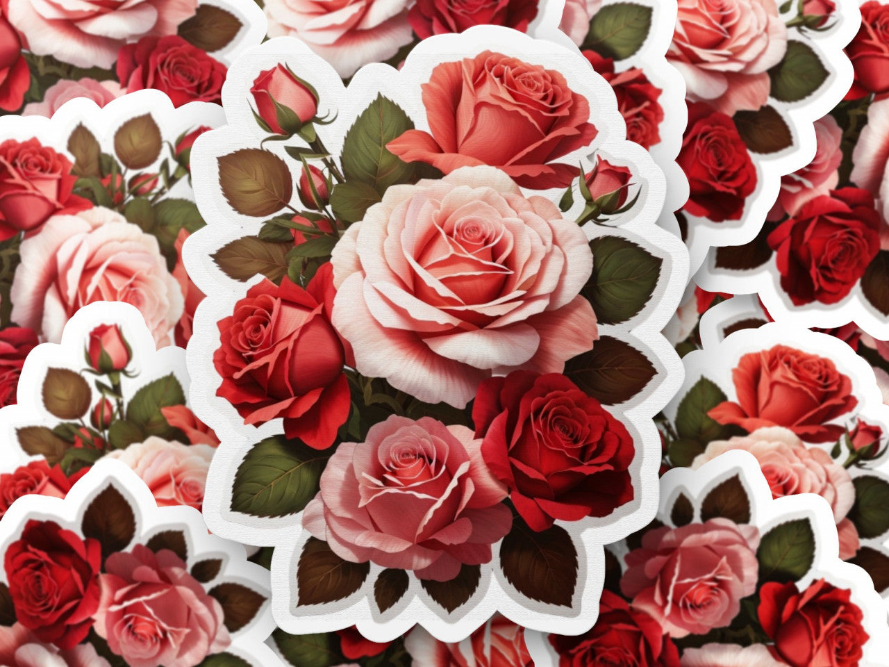 Set 3 bucati, Sticker decorativ, Buchet de trandafiri, Rezistent la apa, NO1145, 6 cm, Multicolor