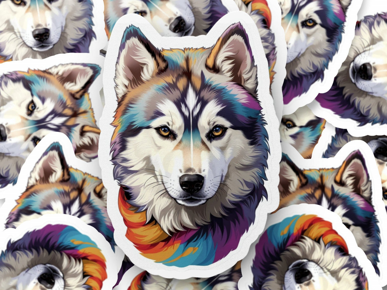 Set 3 bucati, Sticker decorativ, Caine Husky siberian, Rezistent la apa, NO1226, 6 cm, Multicolor