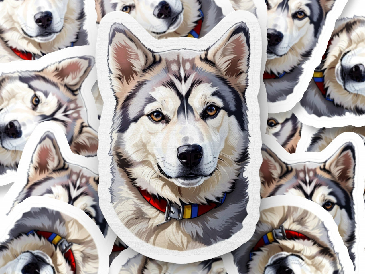 Set 3 bucati, Sticker decorativ, Caine Husky siberian, Rezistent la apa, NO1227, 6 cm, Multicolor