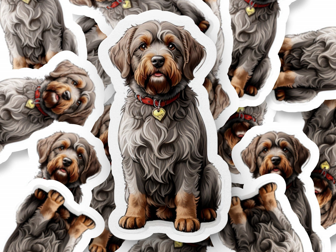 Set 3 bucati, Sticker decorativ, Caine Pointing Griffon cu par sarmos, Rezistent la apa, NO1381, 6 cm, Multicolor