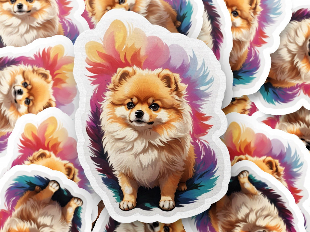Set 3 bucati, Sticker decorativ, Caine pomeranian, Rezistent la apa, NO1085, 6 cm, Multicolor