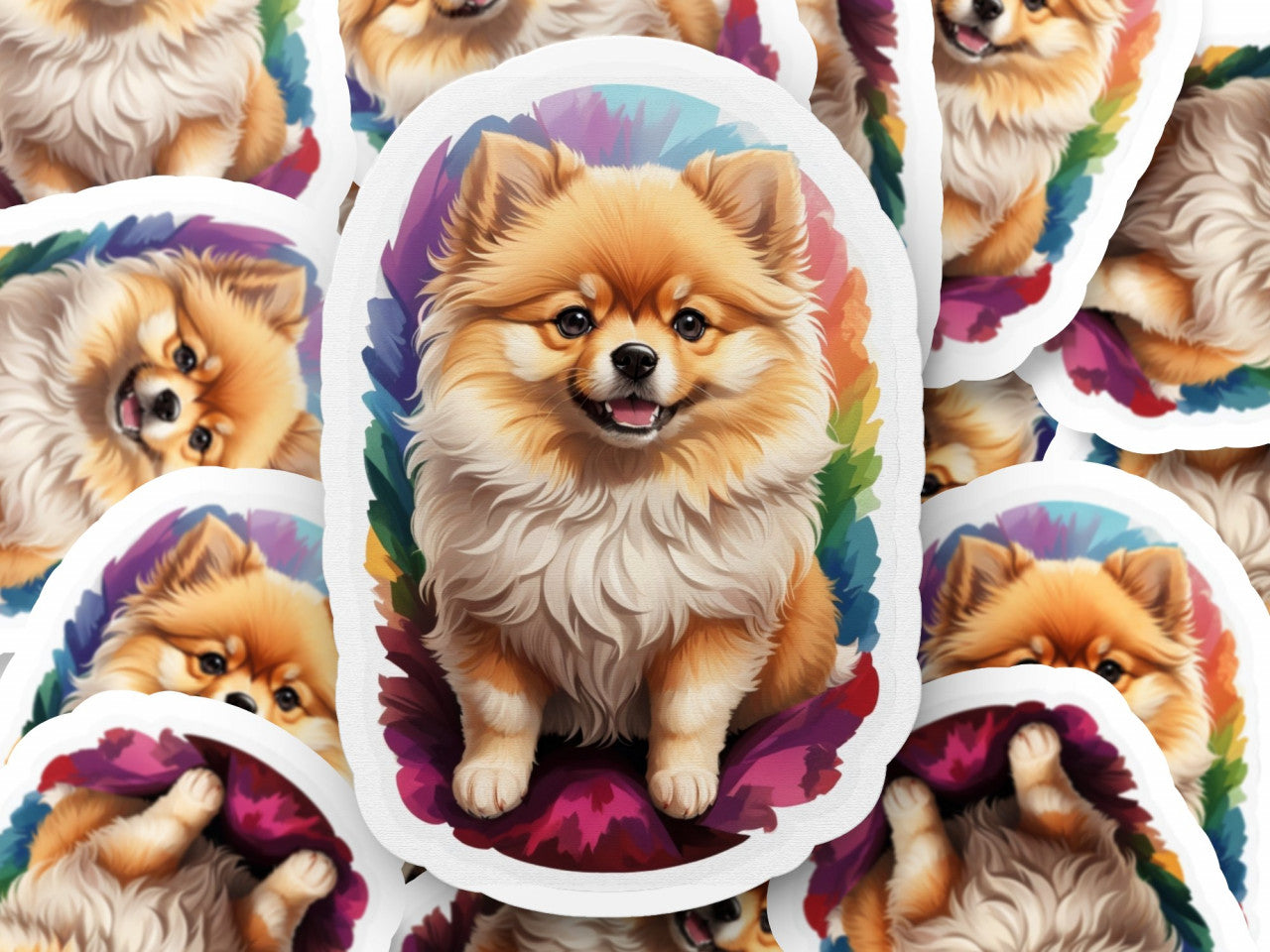 Set 3 bucati, Sticker decorativ, Caine pomeranian, Rezistent la apa, NO1086, 6 cm, Multicolor