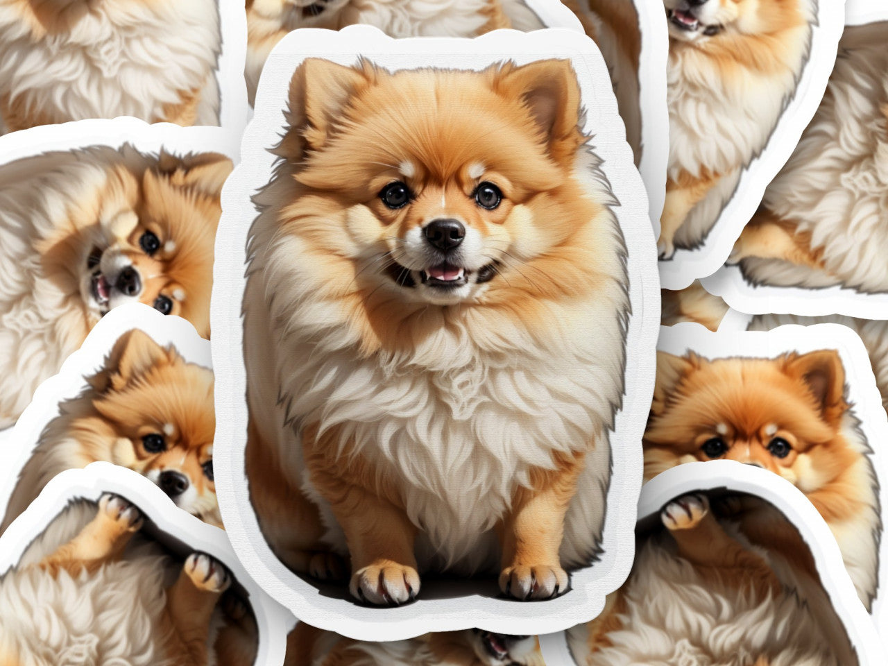 Set 3 bucati, Sticker decorativ, Caine pomeranian, Rezistent la apa, NO1088, 6 cm, Multicolor