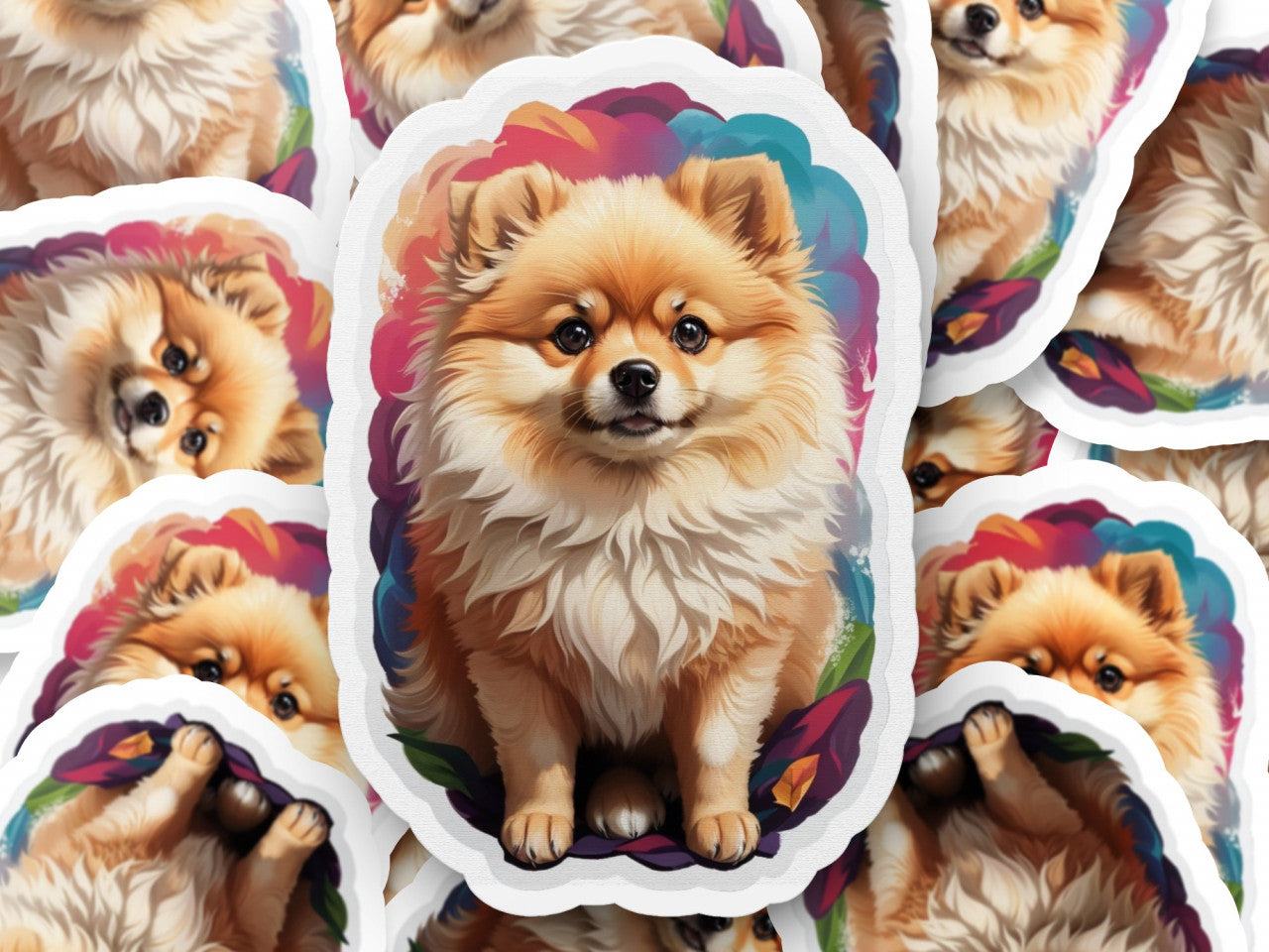 Set 3 bucati, Sticker decorativ, Caine pomeranian, Rezistent la apa, NO1089, 6 cm, Multicolor