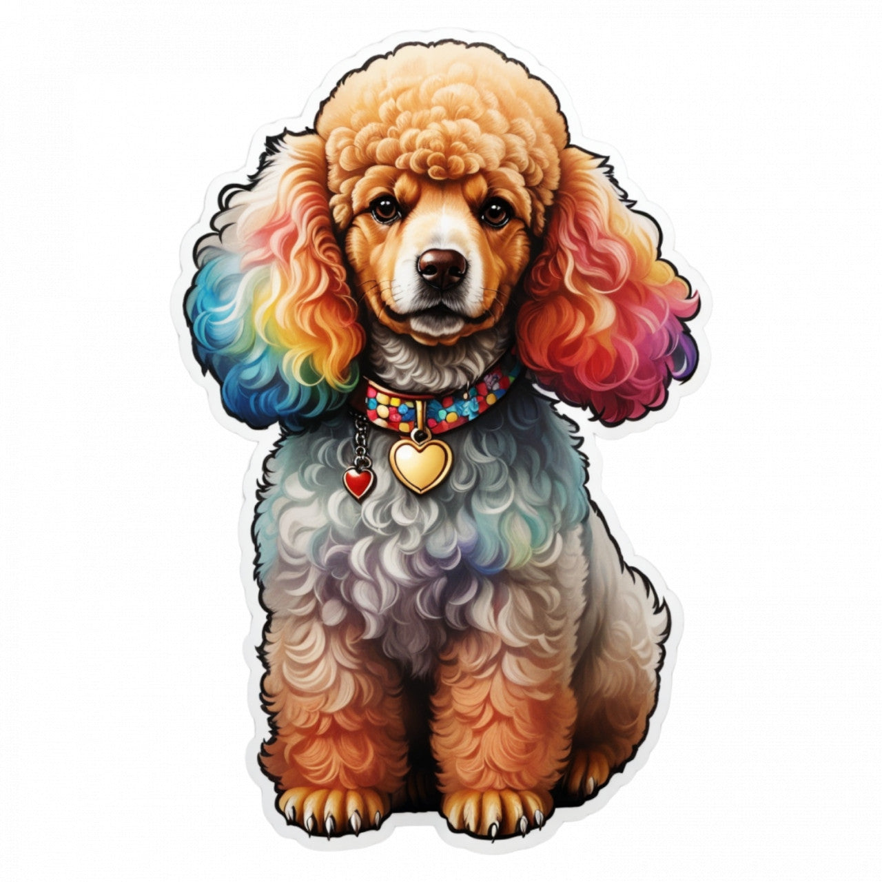 Set 3 bucati, Sticker decorativ, Caine poodle cu medalion, Rezistent la apa, NO1093, 6 cm, Multicolor