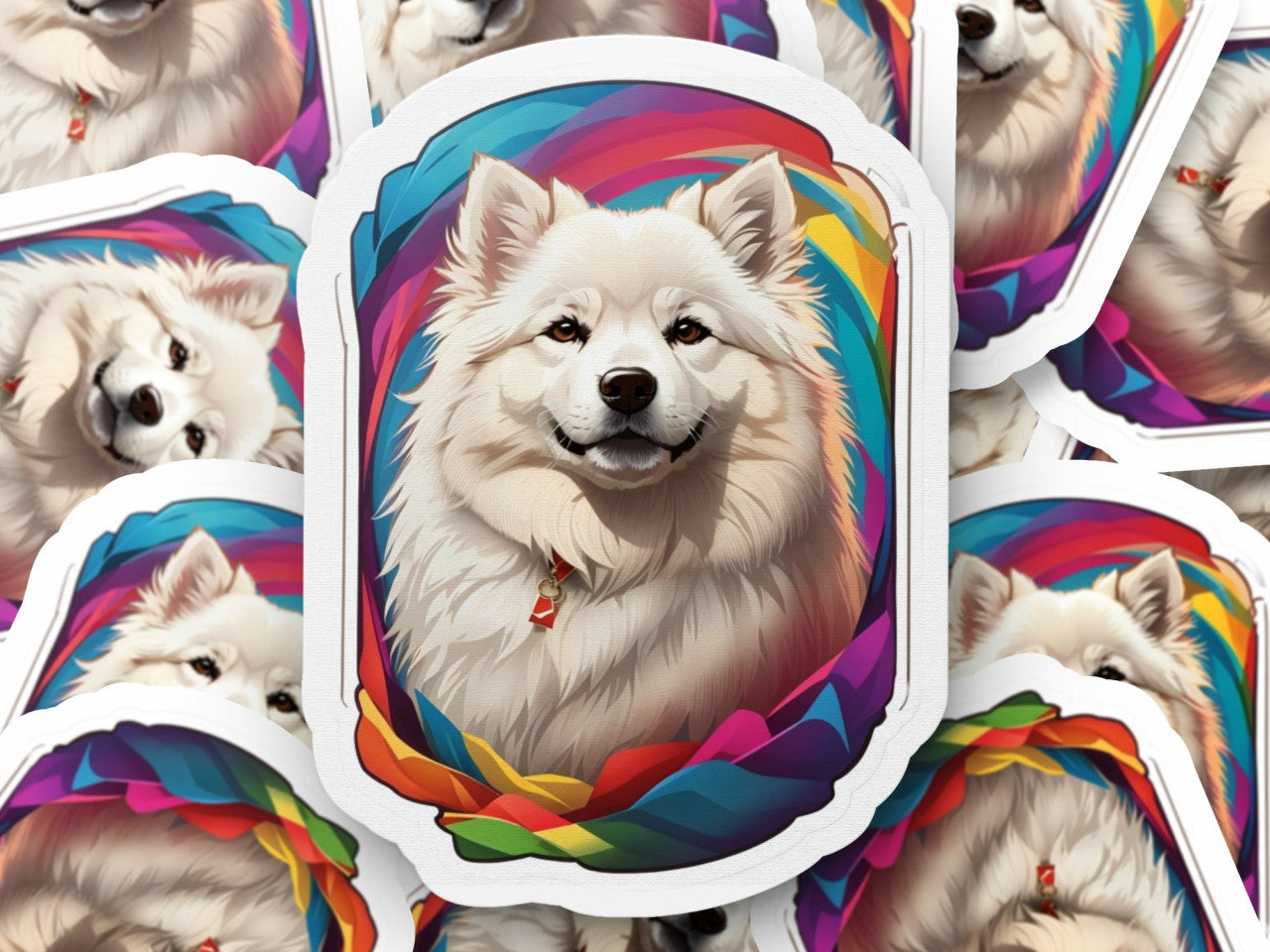 Set 3 bucati, Sticker decorativ, Caine Samoed, Rezistent la apa, NO1168, 6 cm, Multicolor