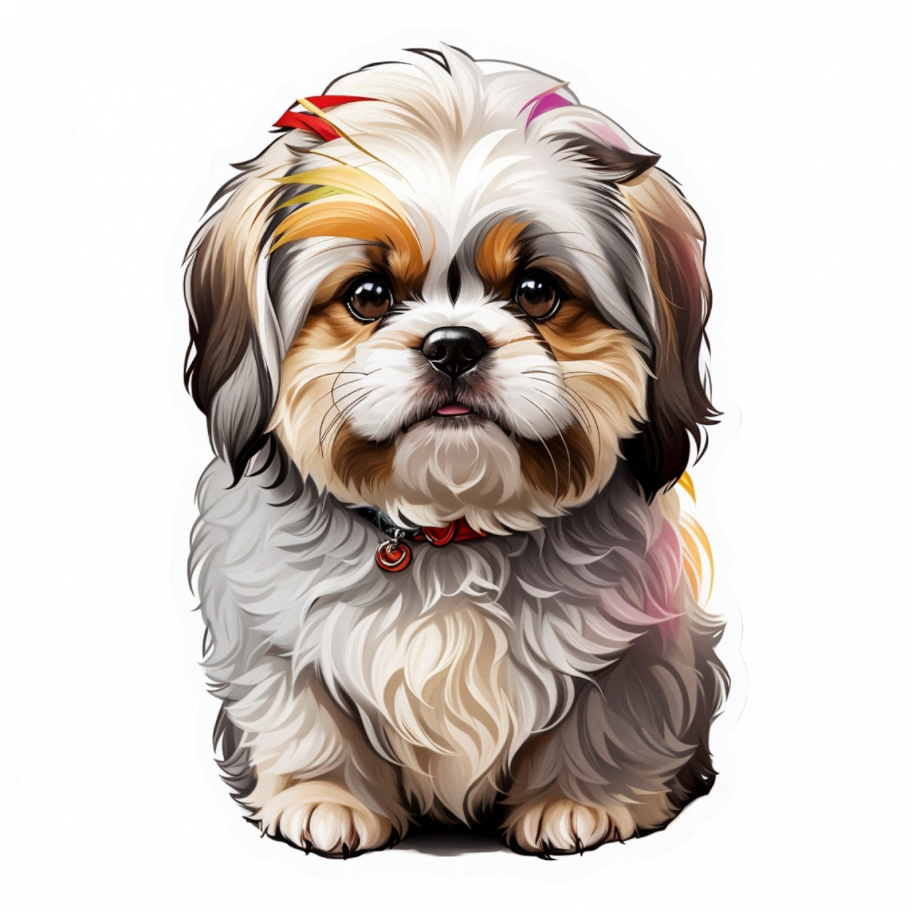 Set 3 bucati, Sticker decorativ, Caine Shih Tzu cu zgarda, Rezistent la apa, NO1220, 6 cm, Multicolor