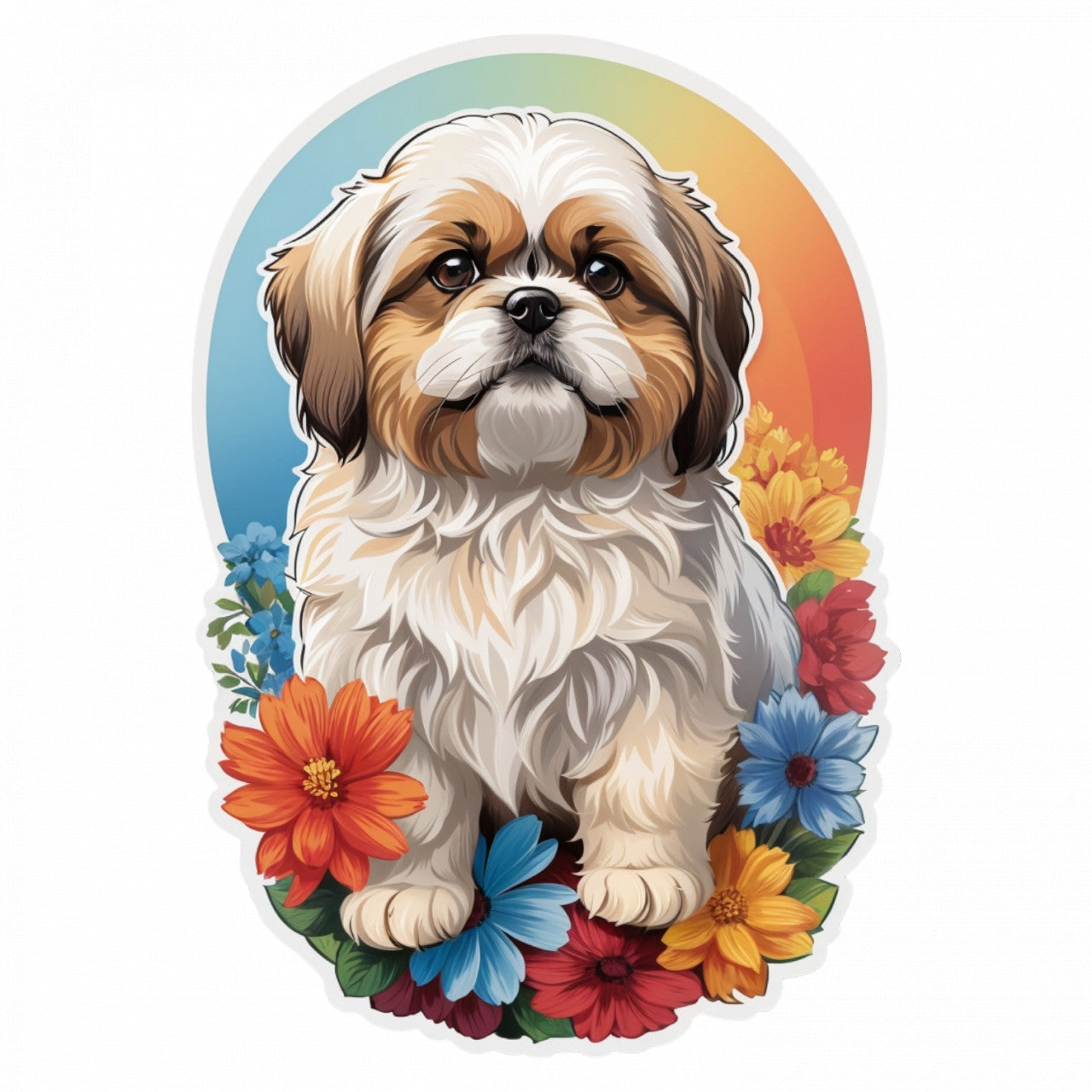 Set 3 bucati, Sticker decorativ, Caine Shih Tzu, Rezistent la apa, NO1214, 6 cm, Multicolor