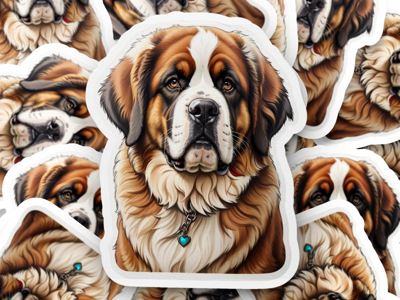 Set 3 bucati, Sticker decorativ, Caine st. Bernard cu medalion, Rezistent la apa, NO1261, 6 cm, Multicolor