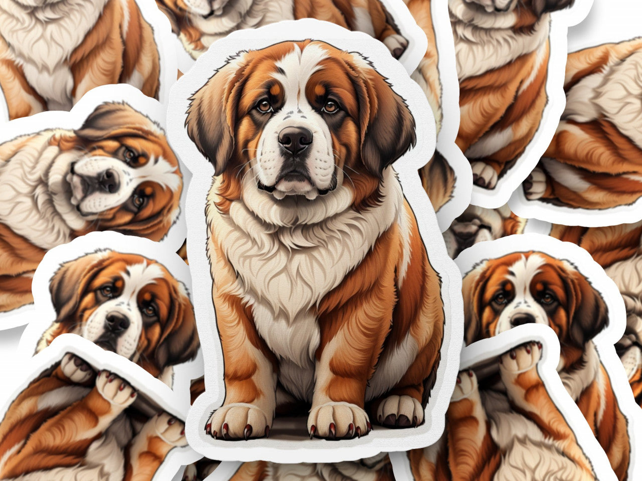 Set 3 bucati, Sticker decorativ, Caine st. Bernard, Rezistent la apa, NO1260, 6 cm, Multicolor