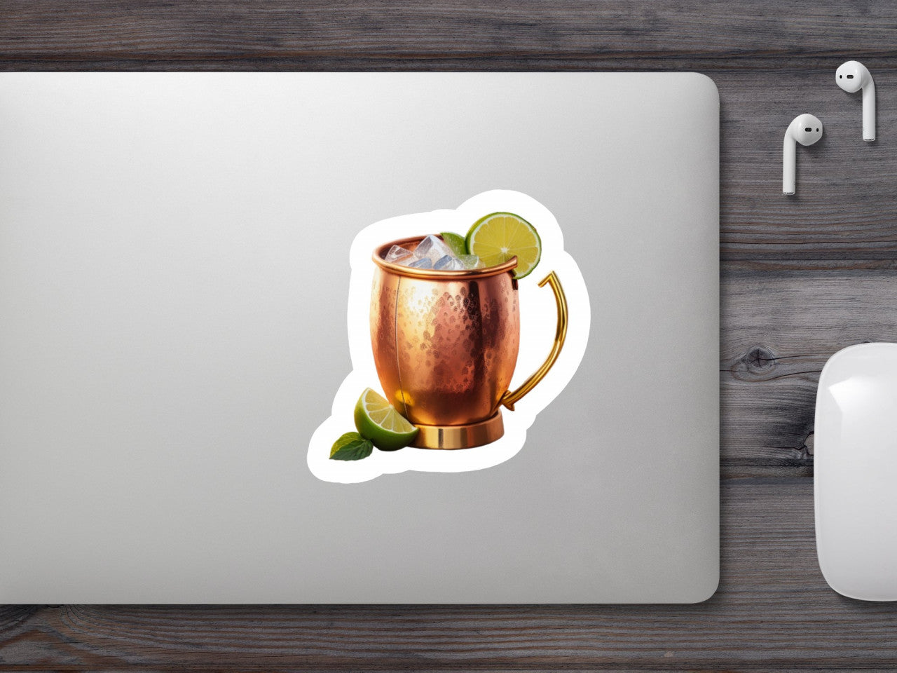 Set 3 bucati, Sticker decorativ, Cana de cupru cu cocktail Moscow Mule, Rezistent la apa, NO924, 6 cm, Multicolor