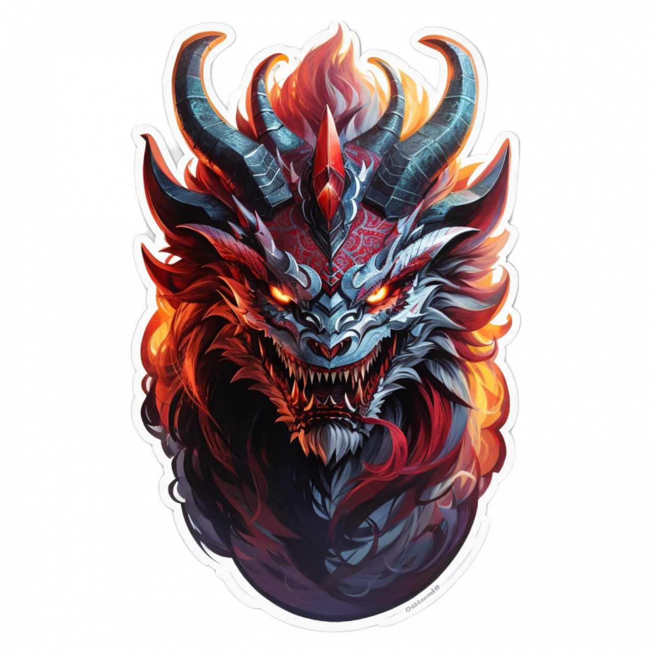 Set 3 bucati, Sticker decorativ, Cap de demon cu ochi de foc, Rezistent la apa, NO250, 6 cm, Multicolor