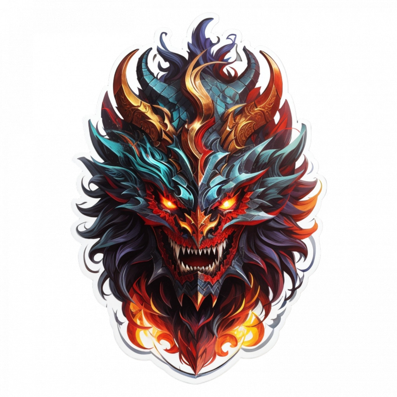 Set 3 bucati, Sticker decorativ, Cap de demon medalion, Rezistent la apa, NO248, 6 cm, Multicolor