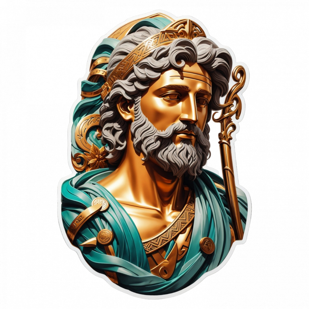 Set 3 bucati, Sticker decorativ, Cap zeul grec Asclepius cu sceptru, Rezistent la apa, NO142, 6 cm, Multicolor