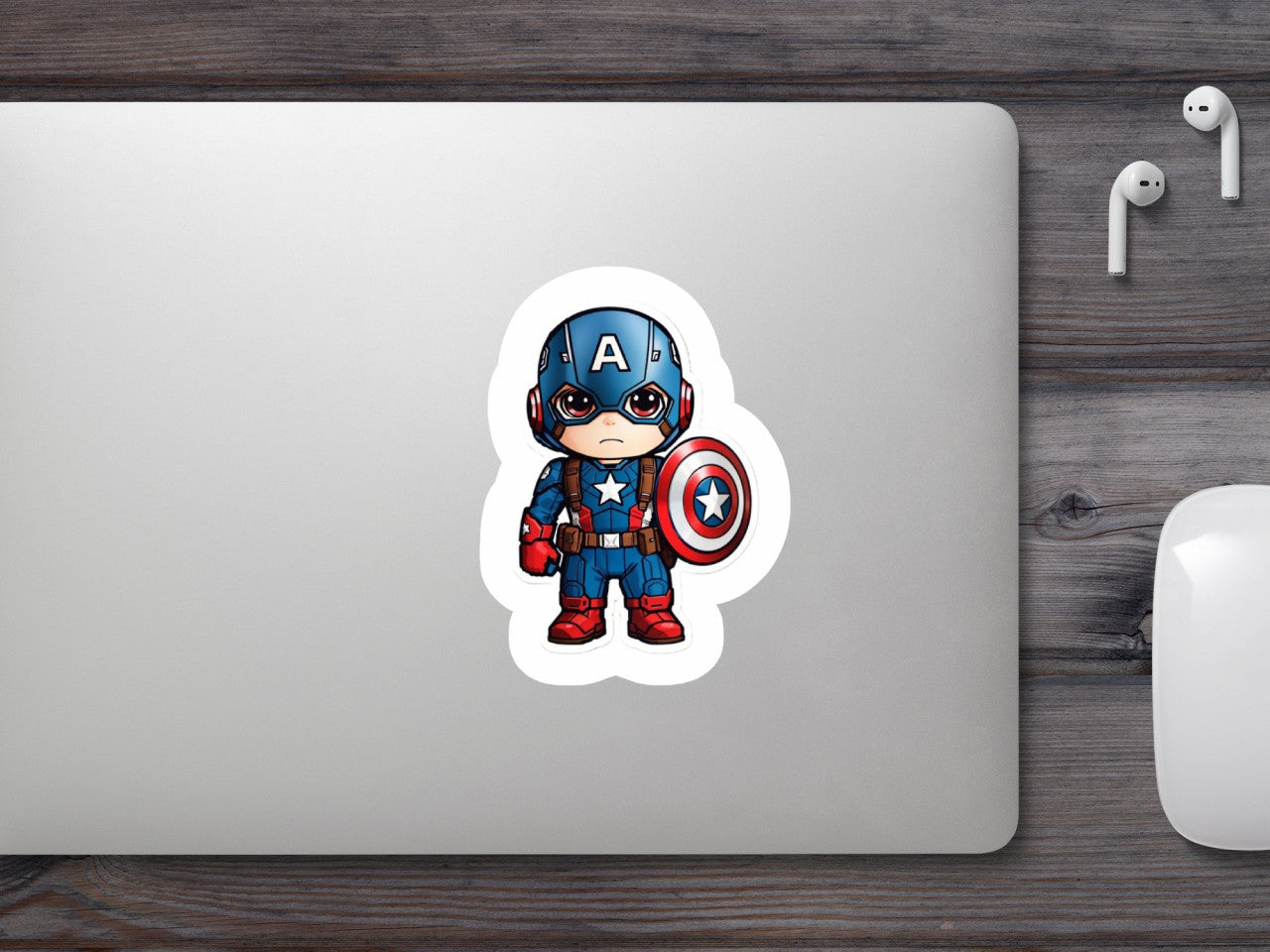 Set 3 bucati, Sticker decorativ, Capitanul America baiat cu scut, Rezistent la apa, NO2011, 6 cm, Multicolor