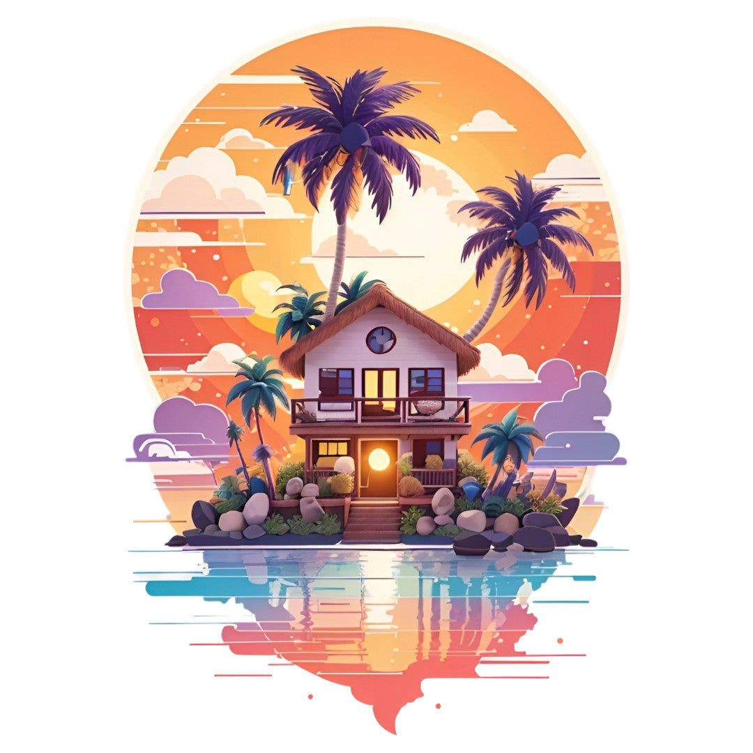 Set 3 bucati, Sticker decorativ, Casa de la mare, Rezistent la apa, NO1465, 6 cm, Multicolor