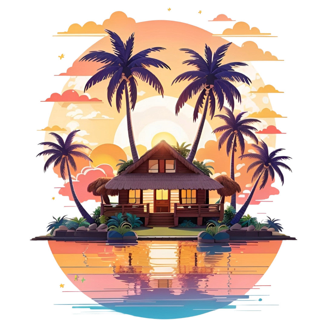 Set 3 bucati, Sticker decorativ, Casa de la plaja, Rezistent la apa, NO1466, 6 cm, Multicolor