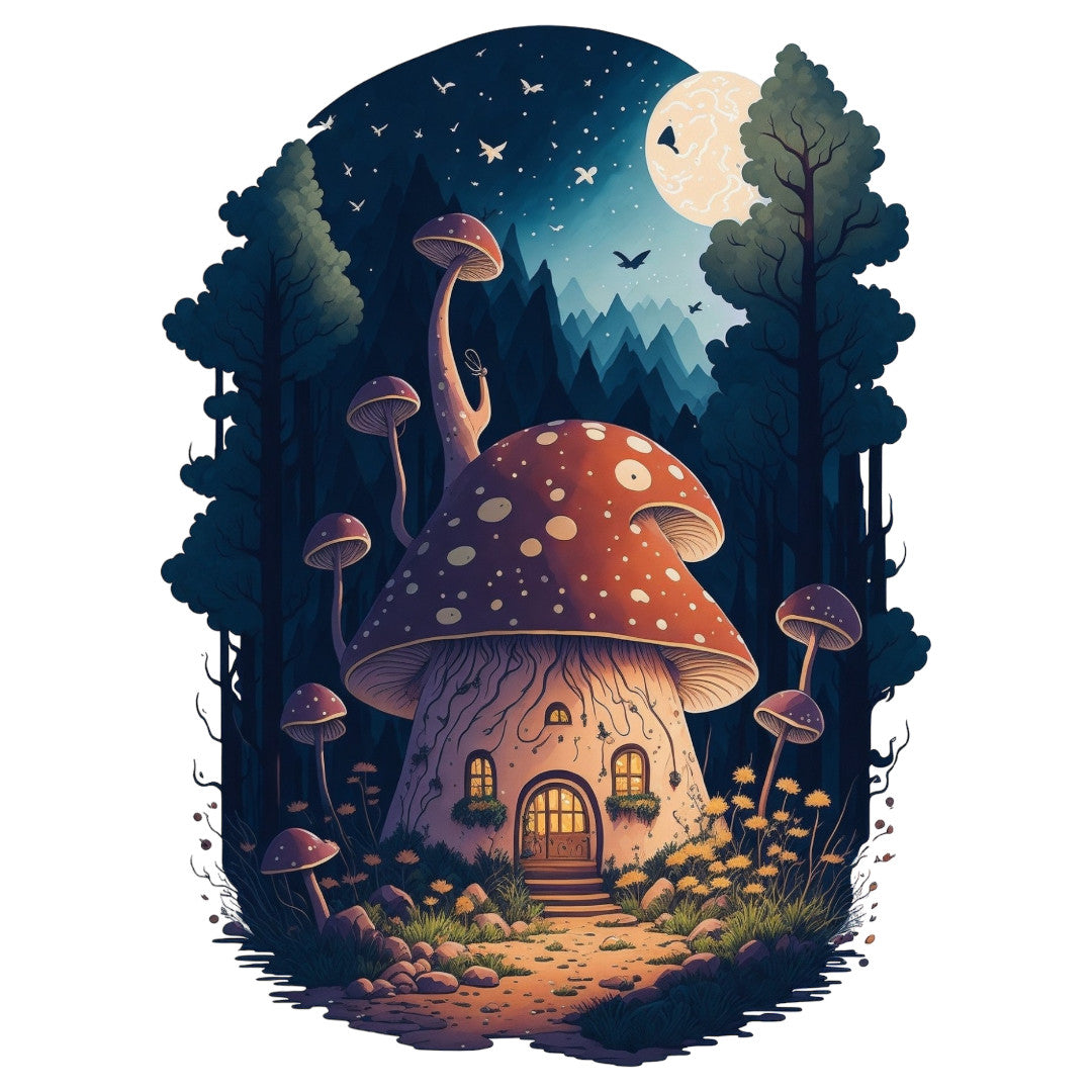 Set 3 bucati, Sticker decorativ, Casuta ciuperca, Rezistent la apa, NO1611, 6 cm, Multicolor