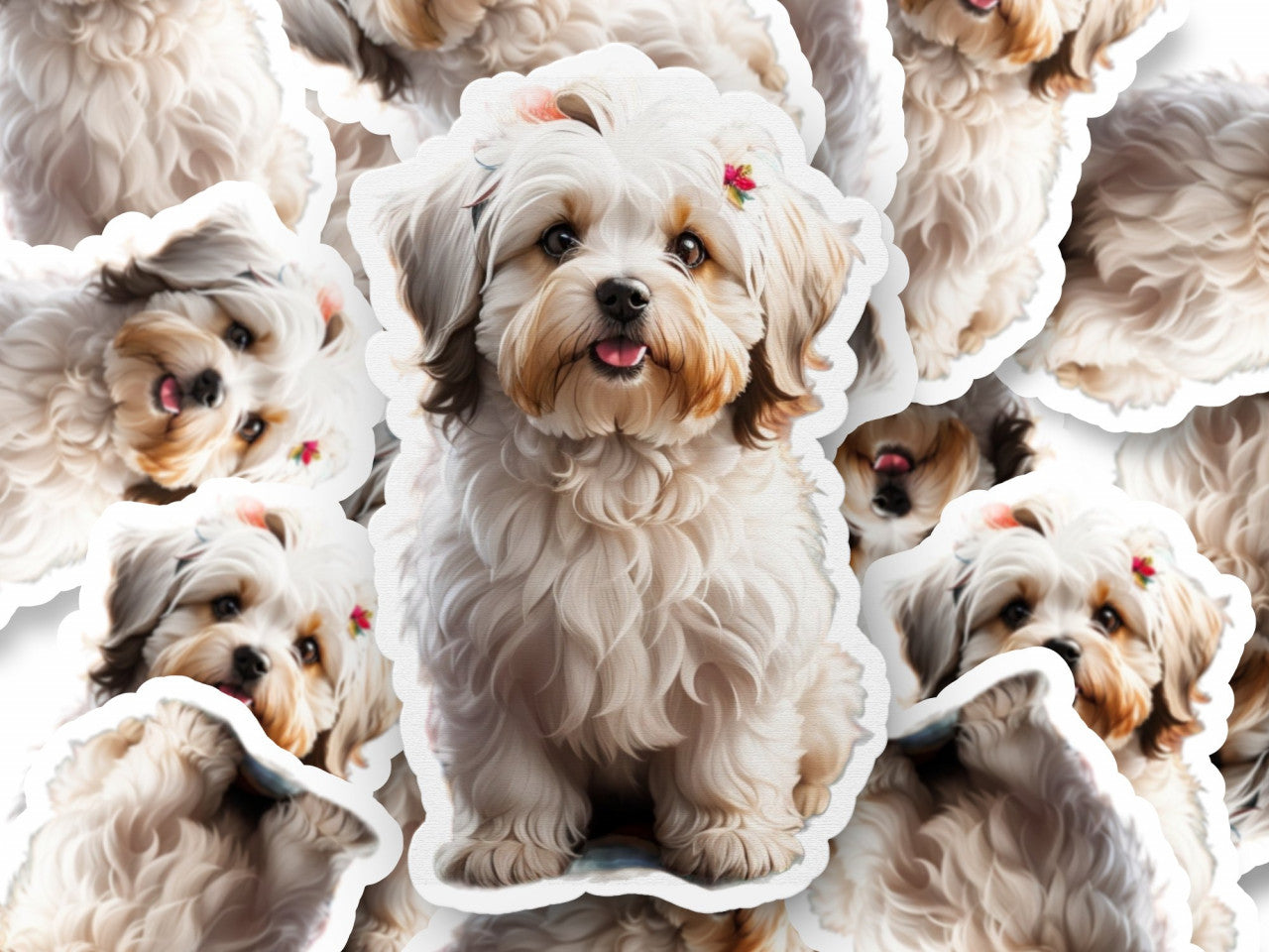 Set 3 bucati, Sticker decorativ, Catel havanez, Rezistent la apa, NO670, 6 cm, Multicolor