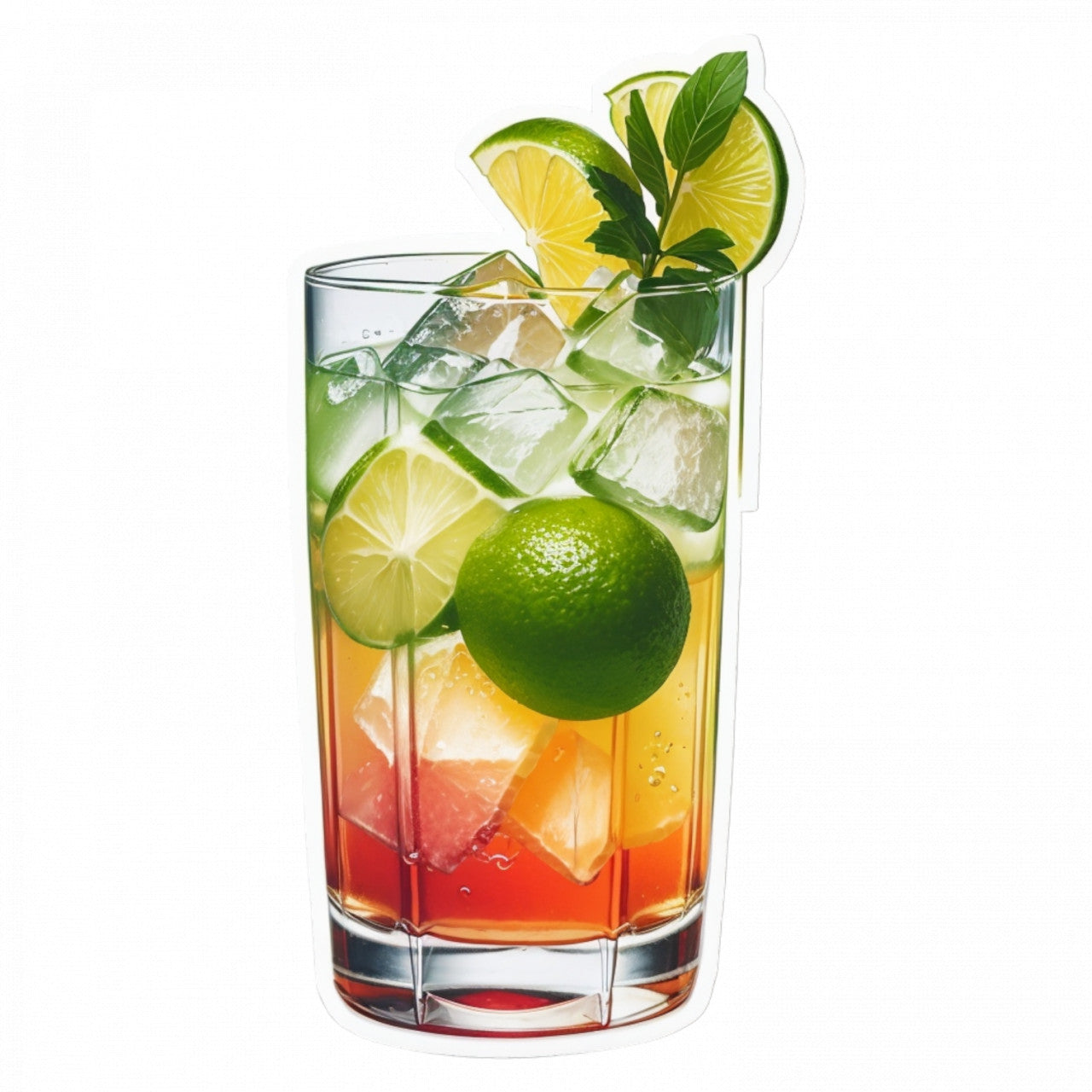 Set 3 bucati, Sticker decorativ, Cocktail Caipirinha cu gheata, Rezistent la apa, NO303, 6 cm, Multicolor